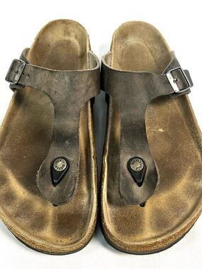 Birkenstock Brown Oiled Leather Gizeh Thong Sandals Size 44 - men’s 11